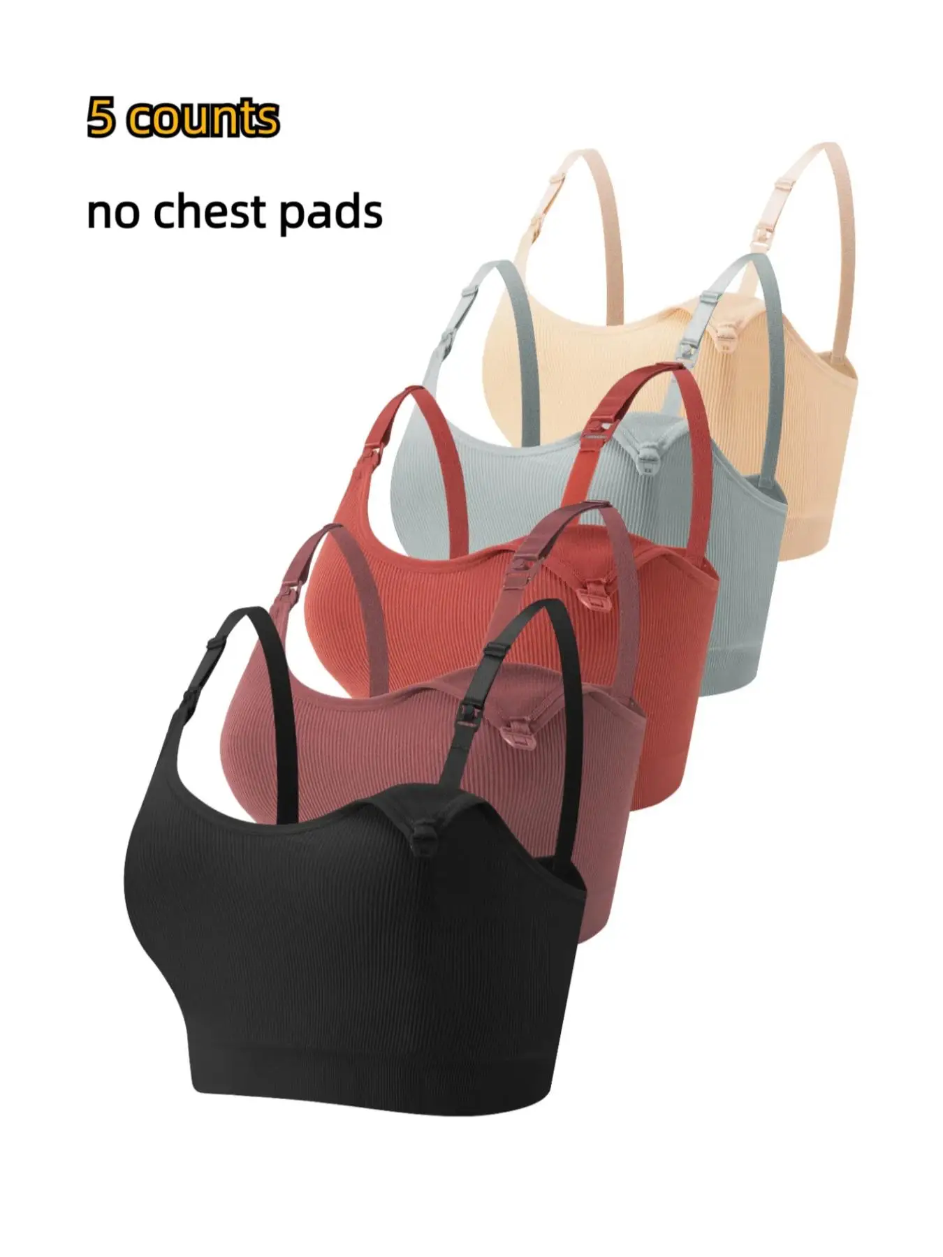 Solid Ribbed Adjustable Strap Wireless Bra, Comfort Maternity Lingerie Bra for Women, Maternity Lingeries for All Seasons