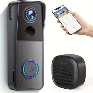【FathersDayGift】Wireless Video Doorbell Camera with Chime, Voice Changer, PIR Human Detection, No Monthly fees, Battery-Powered, Smart, 2.4G WiFi, Security (J9)