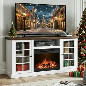 ONBRILL 59 Inch Fireplace TV Stand with 23 Inch Electric Fireplace Durable Entertainment Center for TVs up to 65 Inches Media Console Cabinet with Storage and Glass Doors for Living Room