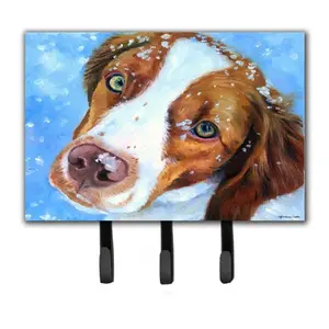 212 MAIN Baby Brittany Spaniel Metal Wall-Mounted Hook Leash & Key Hanger - Hardboard Tile with 3 Hooks, Wall Hanging Fastener for Room Decor & Organization