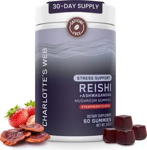 Charlotte's Web Stress Support Mushroom Gummies w/Reishi, Ashwagandha, Rhodiola Rosea Supplement — Natural Supplement — Strawberry-Flavored Ashwagandha Gummies (30 Servings)
