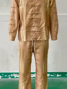 Men's fashion two-piece gold pattern set: long sleeved glossy shirt and long pants multi-color luxury stand up collar set, suitable for parties and wedding occasions, multiple colors to choose from, suitable for spring, summer, autumn wear, multi-function