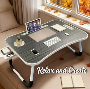 Foldable Laptop Bed Table with USB Ports, Drawer & Cup Holder – Multifunctional Desk for Working, Eating & Reading