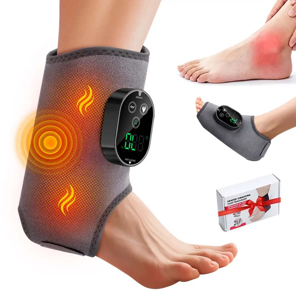 Electric Foot Ankle Massager with Heat & Vibration, Cordless Heated Ankle Wrap for Relaxation,Wireless Ankle Heating Pad, Portable Foot Warmer, Rechargeable Foot Spa Tool, Foot Spa Machine for Men and Women Gifts 1pc/2pcs