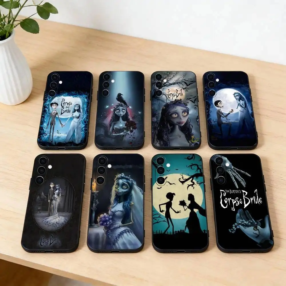 Cartoon C-Corpse Bride Phone Case For Samsung Galaxy S26 S25 S24 S23 S22 For iphone 17 16 15 14 13 12 11 17Air Plus Pro Promax Soft Black Shell