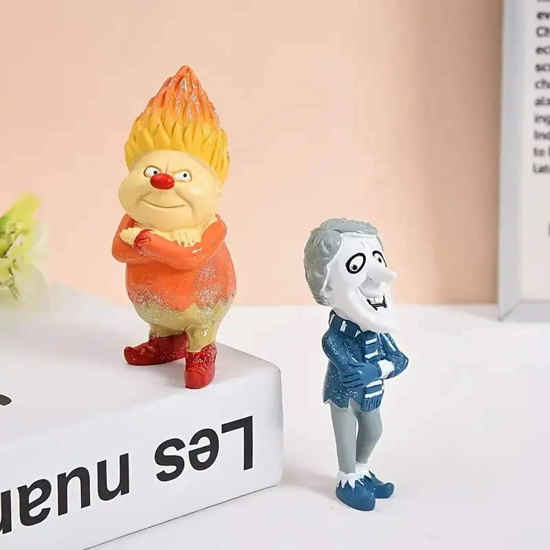 Snow Miser & Heat Miser Resin Doll Figurines Set, Classic Cartoon Style, Multi-Size, Festive Holiday Decor for Christmas, Halloween, More, Ornaments, Christmas Decorations, Figurine Theme Set, Decorations And Ornaments