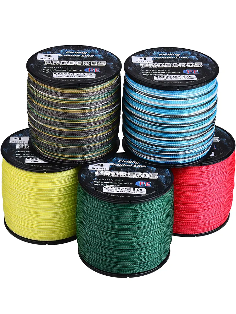 PROBEROS 4 Strands PE Braided Fishing Line 500m Multi Color 6LB-80LB Wear Resistant Saltwater Freshwater Universal Fishing Line 4-Braid