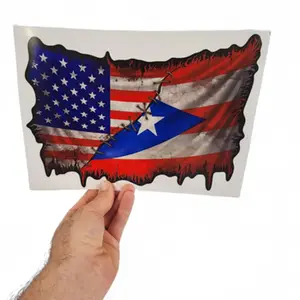 USA American Puerto Rican Country Flag Decal Sticker with Reflective America Puerto Rico Pride Stickers for Cars Trucks Star Logo Emblem Graphic - Safe for Vehicle Paint - 3M Vinyl Graphic