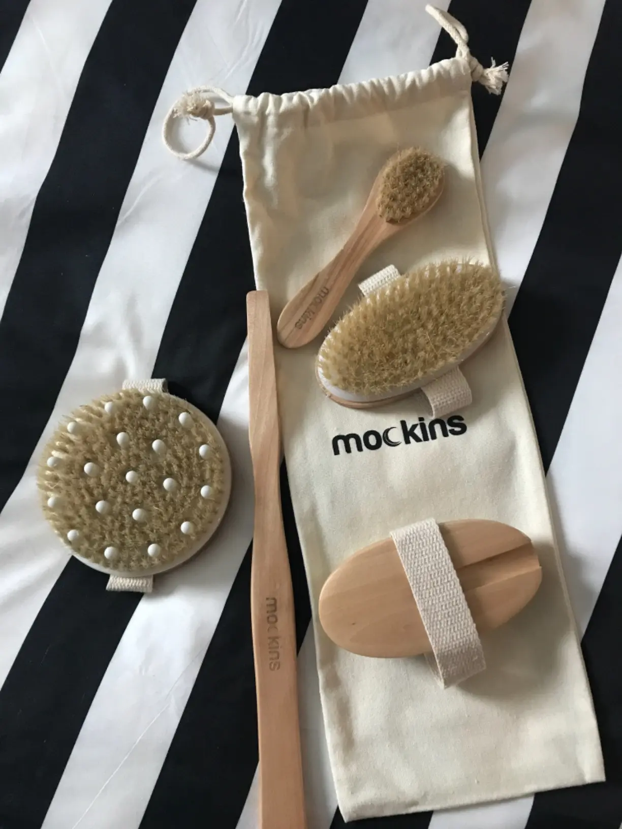 Mockins Natural Boar Body Brush Set Cellulite Massage Brush Dry Brush Exfoliate