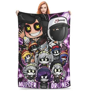 Murder Drones Uzi Doorman Chibi Plush Blanket Fuzzy Soft Anime Throw Cyberpunk Neon Accent Sofa Bedspread Ideal for Living Room Camping Hiking The Perfect Gifts For Christmas And Birthday