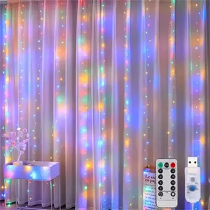 LED Curtain Light, 1 Count USB Powered LED Curtain String Light With Remote Control, 8 Light Modes Background Night Light, Ambient Light For Home Party Decor outdoorfun