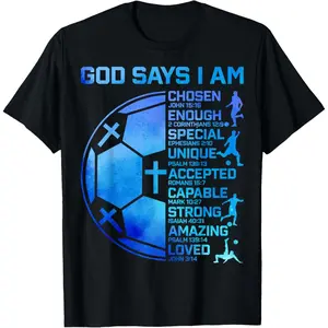 God Says I Am Christian Soccer Faith Graphic Religious Youth T-Shirt