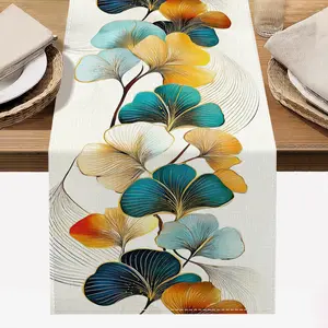 1pc Refreshing & Elegant 72" Linen Table Runner - Vibrant Leaf Design, Ideal for Holiday Parties, Home & Kitchen Decor, Perfect New Year'S Gift, Holiday Table Setting | Vibrant Leaf Pattern | Smooth Texture