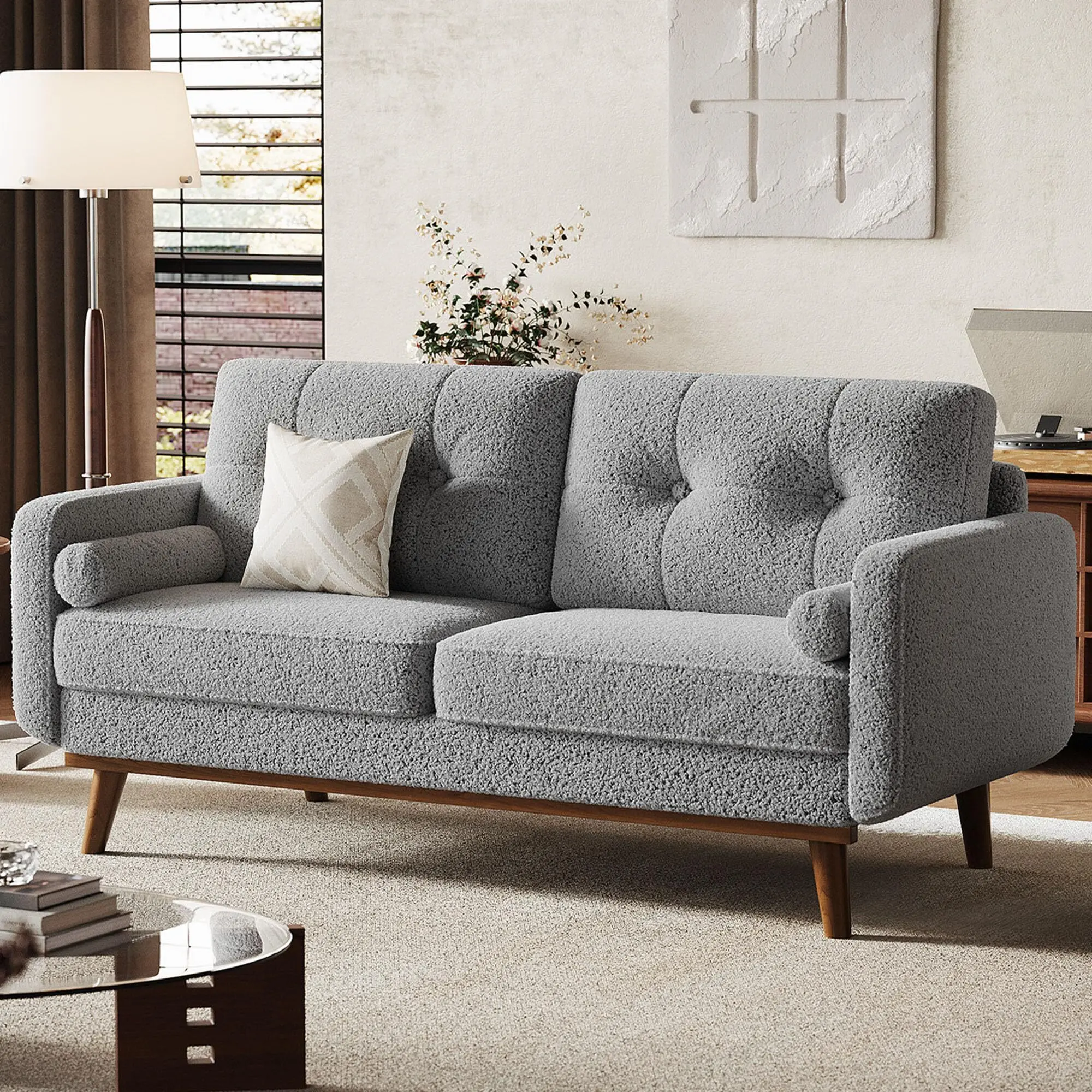 GARVEE 65 in Mid-Century Modern 2-Seat Boucle Upholstered Loveseat Sofa, Small Space Fit Couch for Living Room, Bedroom