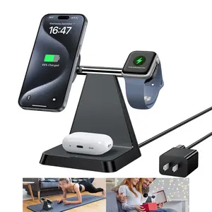 Charging Station for Multiple Devices Apple: 3 in 1 Magnetic Wireless Charger Stand - Nightstand Charging Dock for iPhone 16 15 14 13 12 Pro Max Plus Apple Watch Airpods