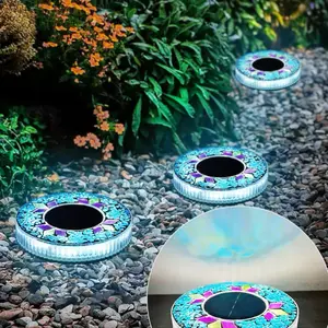Mosaic Solar In-Ground Disk Lights, IP65 Waterproof Color Changing LED Solar Ground Lights, Auto On/Off Decorative Garden Pathway Lawn Lights for Yard, Patio, Flower Bed & Walkway Landscaping