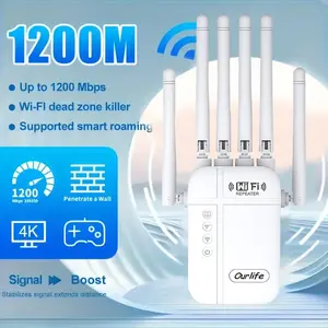 Dual Band WiFi Extender Compatible for Devices, Dual-Band Signal Booster Repeater with 2.4GHz/5GHz Frequency, 1200Mbps Speed, Range Booster for Coverage, Wall Penetrating Amplifier for PC, Smartphones, Tablets