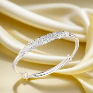 Full Silver s999 bracelet Sterling silver bracelet Ladies push-pull bracelet can be freely adjusted size send girlfriend send mother birthday holiday gift Silver weight 26g /0.91 oz