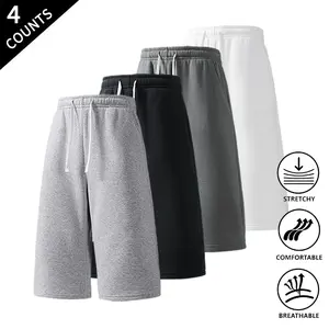 4-Pack Men’s Solid Color Comfortable Lounge Capri Pants, Elastic Waist, Soft Everyday Cropped Pants