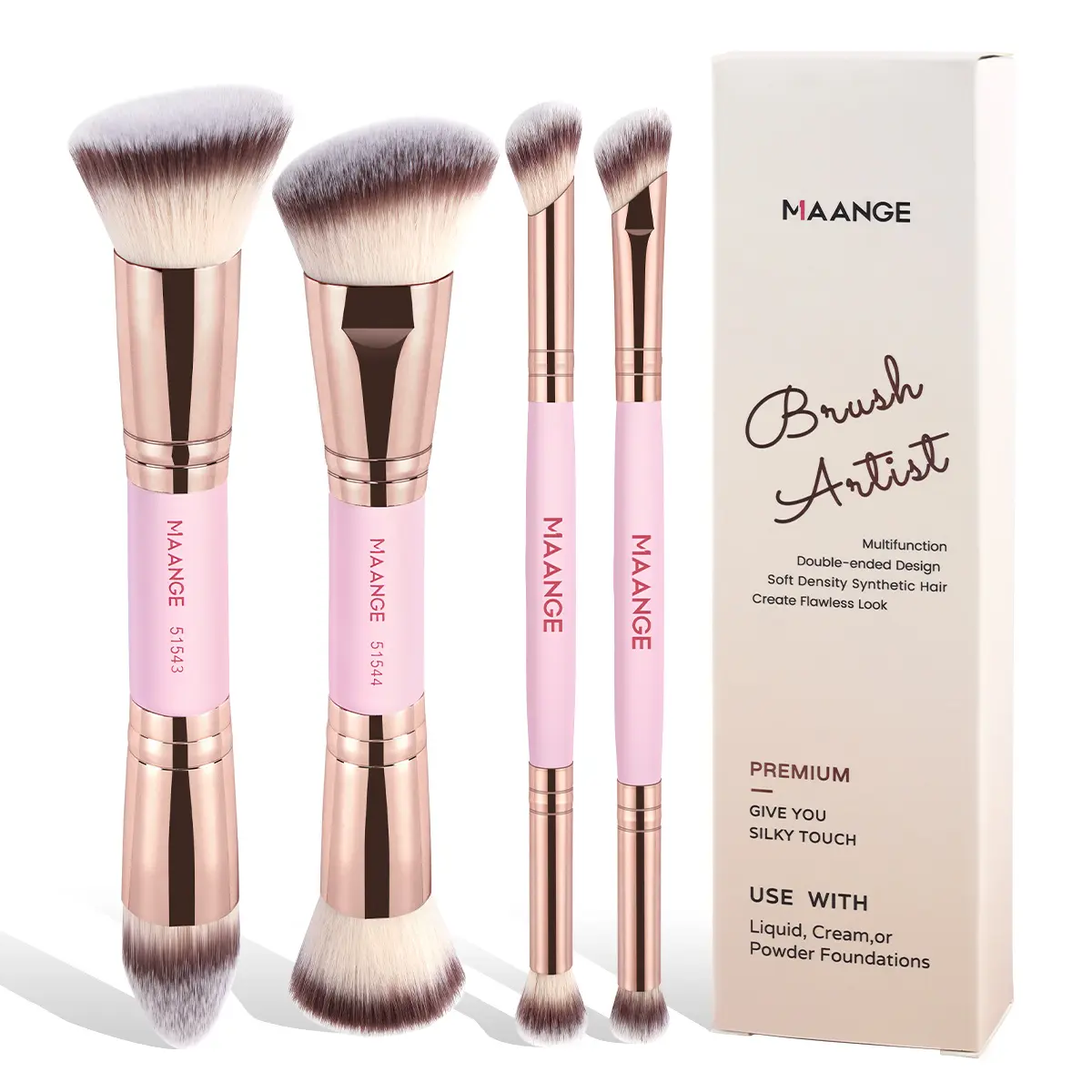 Double-Ended Multifunctional Makeup Brush Set, 4 Counts/set Soft Bristles Cosmetic Brushes with Comfortable Handle, Professional Makeup Tools for Women