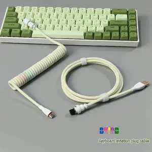 BKIBD Keyboard Coiled Cable, Type-C to USB A Cable, USB C Compatible, Double Modular Plug Cable with Detachable Aviator Connector, Suitable for Game Keyboard, Coiled Design