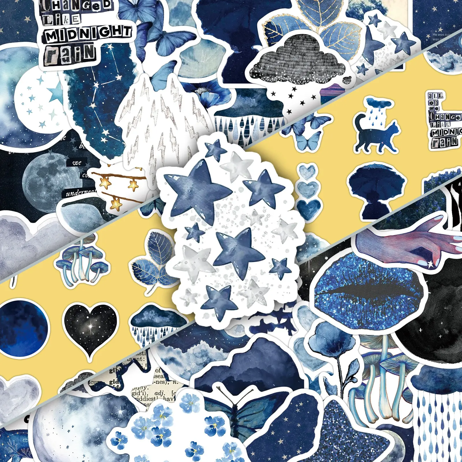 100pcs Rainy Night Stickers Set (2 Repeating Designs) - Cyberpunk Graffiti Decals for Moody Journaling, DIY Art Stickers