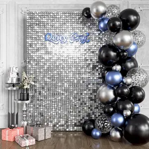 KEQU Silver 4*6 ft 24 pcs sequin decoration, suitable for birthdays, graduation season, carnival, Easter, Valentine's Day, New Year, anniversaries, weddings