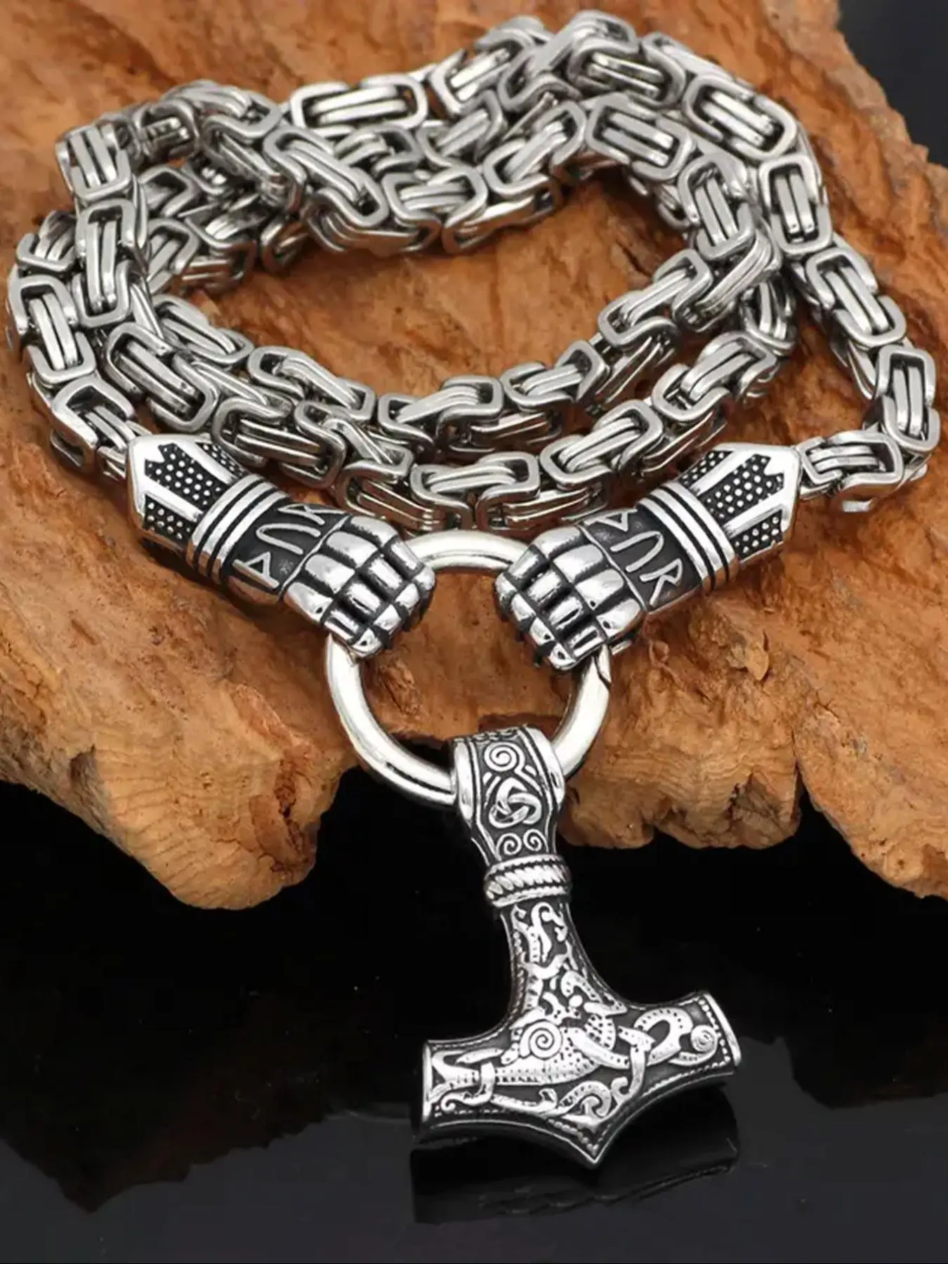 Vintage Nordic Viking Hammer Pendant Necklace, Alloy Necklace, Cuban Chain Necklace, Cuban Links Necklace, Cuban Link Design Chains, Punk Style Stainless Steel Jewelry for Party & Daily Wear, Birthday Gift