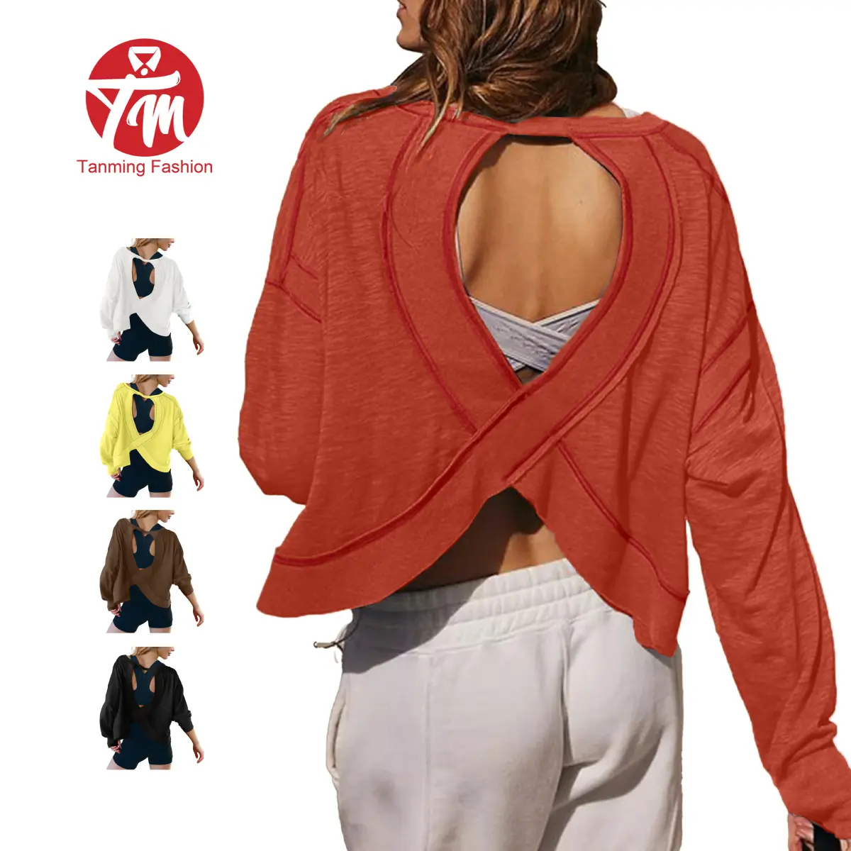 Tanming Womens Open Back Workout Top Long Sleeve Athletic Shirts Casual Crop Running Tee Y2k Yoga Springfresh Summer  for Hyrox Outfit