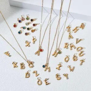 26 Initial Letters Stainless Steel Birthstone Pendant Necklace Dainty Clavicle Chain Ideal Gift For Mom