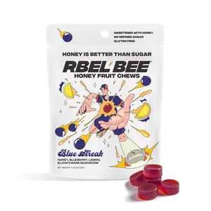 Rbel Bee Blue Streak Honey Fruit Chews Blueberry Lemon Lion's Mane Mushroom 2 Oz Gluten Free No Refined Sugar
