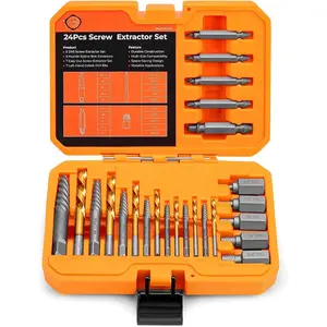 24 count Screw Extractor and Left Hand Drill Bits Set, Easy Out Screw Extractor Set with HSS Steel Reverse Drill Bit for Removing Stripped Damaged Broken Screw,,Nuts