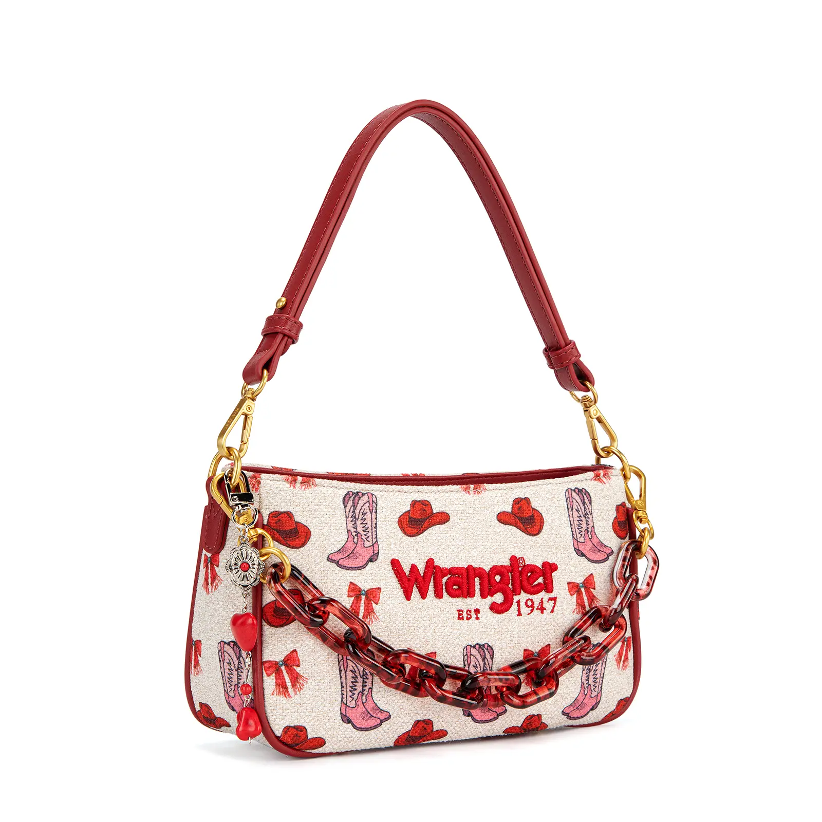 Wrangler Western Rodeo Icons Boot Print Shoulder Bag for Women with Bag Charm