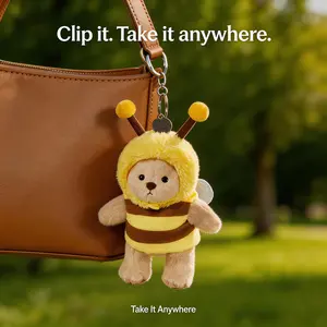 TEDDY HUGGY Cuddly Teddy Bear Collection – 6" Cute Little Bear in Bee Costume with Rotatable Joints, Soft Plush Toy, Includes a Keychain That Can Be Attached Anywhere, Suitable for Kids & Adults, Birthday/Anniversary Gift