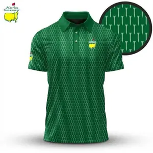Men’s Green White Golf Polo Shirt, Masters Inspired Summer Golf Apparel
