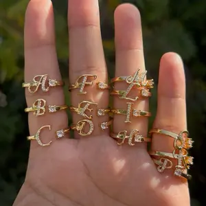 Adjustable Initial Ring - 14k Gold Plated Personalized Letter Jewelry for Women and Men