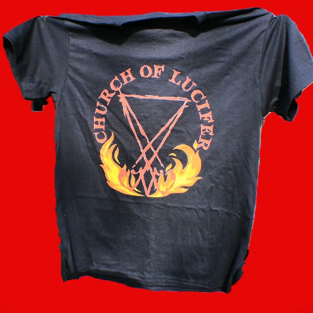 Church of Lucifer sigil tshirt with flames
