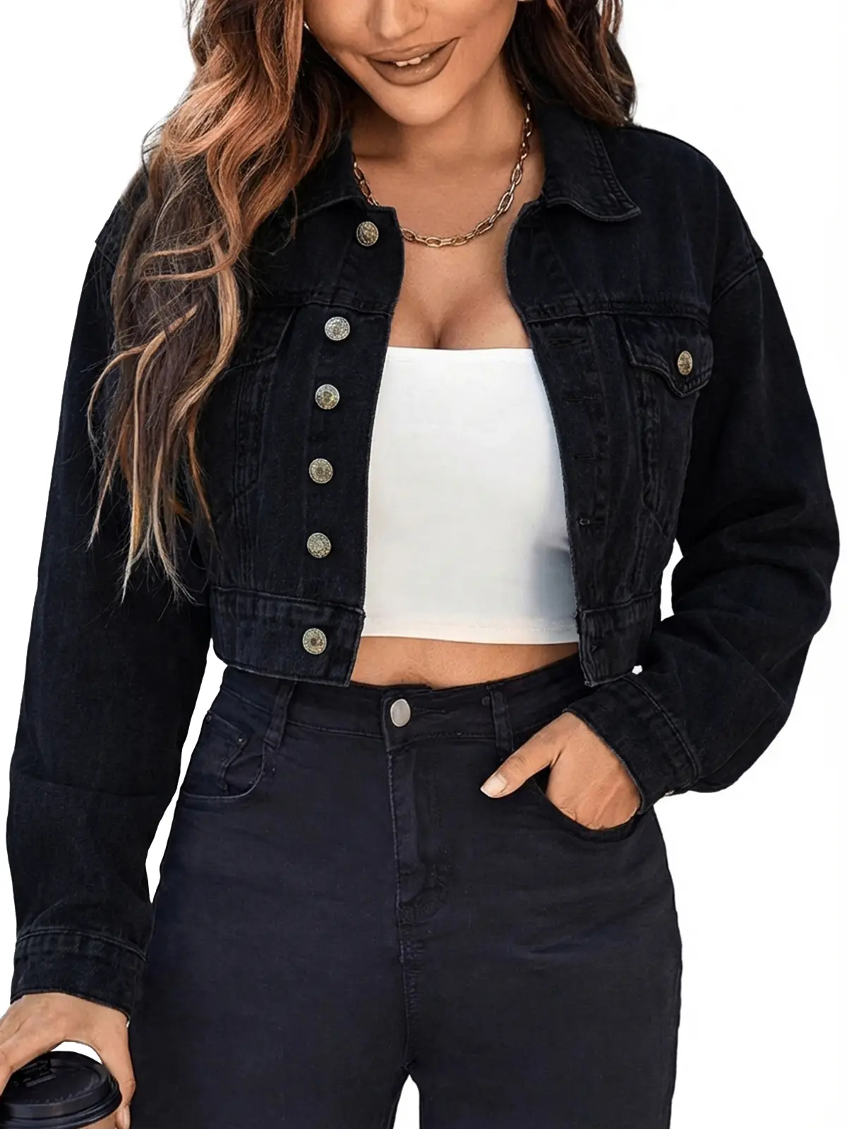 【NEW-IN】EMMIOL Denim Jacket for Women Vintage, Oversized Jean Jacket Coat 2026 , Baggy Denim Coat Denim Shirt for Women Long Sleeve Button Down Blouse Casual Tops Hidden Button, Roll Up Sleeve, V Neck, 100% Cotton Fabric, Relaxed Fit, Oversized Jean Shirt