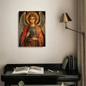 1 Piece Framed Image of Archangel Gabriel - Byzantine Art Greek Orthodox Gabriel Painting, Golden Halo and Traditional Clothing, Canvas with Vibrant Colors, Indoor Religious Wall Decoration, Home or Church Spiritual Gift, Fine Craftsmanship, Ornaments