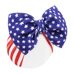 BY-X 4th of July Baby Nylon Headbands, Red Blue White Star Hair Accessories with Big Bows for Newborns, Infants, and Toddler Girls (America Flag)