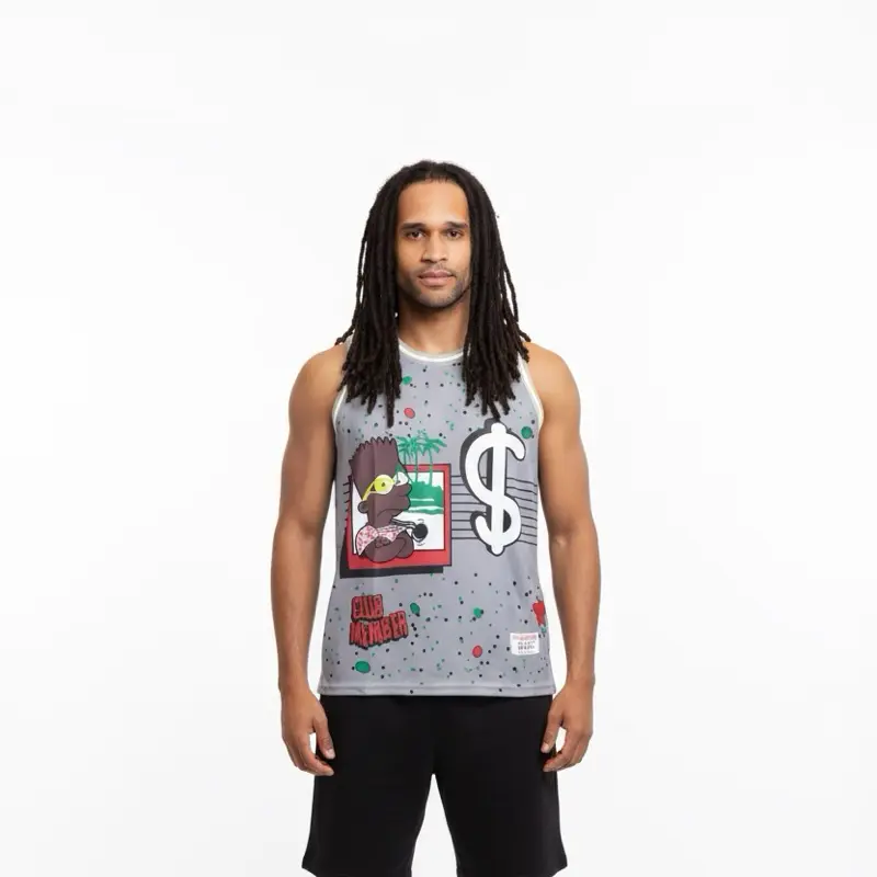 Basketball Jersey - Gray Sleeveless Top with Cartoon Print for Casual Wear
