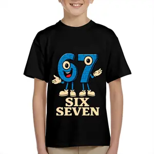 Kid's T-shirt Funny 67 Meme Six Seven Christmas Pattern gesture robot number character mecha  lightning fun 100% cotton pattern T-shirt for boys and girls  toddler cartoon T-shirt, teen boy clothing gift  G-138