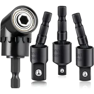 4-in-1 Right Angle Drill Adapter Set, 105° Angle Screwdriver with 360° Rotatable Impact Socket Adapters 1/4", 3/8", 1/2" – Heavy Duty Drill Bit Extension for Home, Workshop, Industry