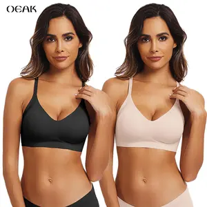 OEAK 2PCS Women Jelly Bras Breathable Adjustable Wireless Full Coverage Soft Everyday Seamless Bra No Underwire Comfort Bras Set