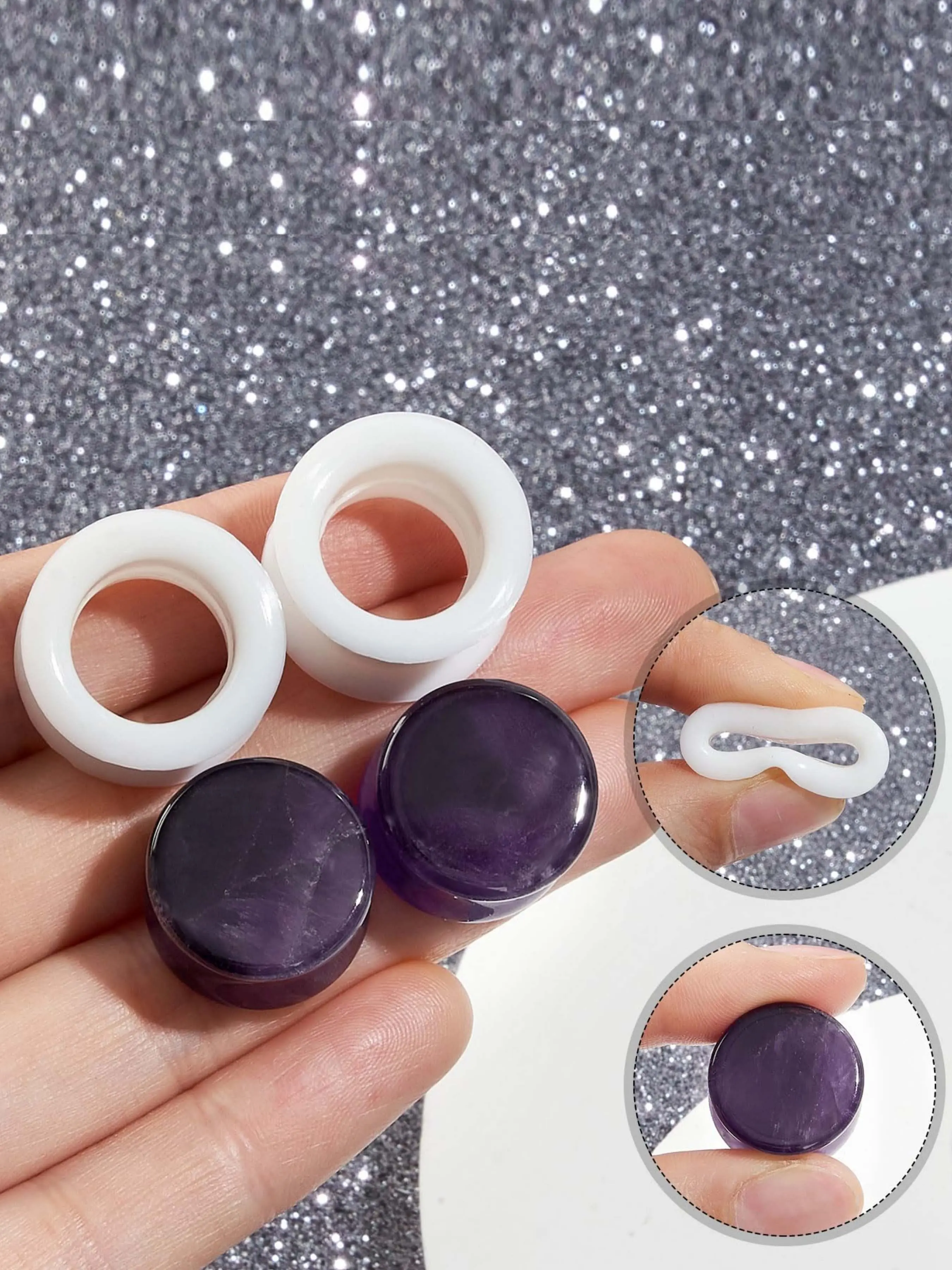 4pc Stone&Silicone Mixed Ear Tunnels Stretchers Expander Gauges for Ears Double Flared Flesh Ear Piercing Earrings Jewelry for Women Men