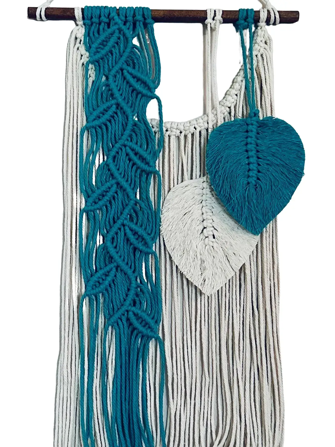 Custom vine and leaf macrame with cream background wall hanging