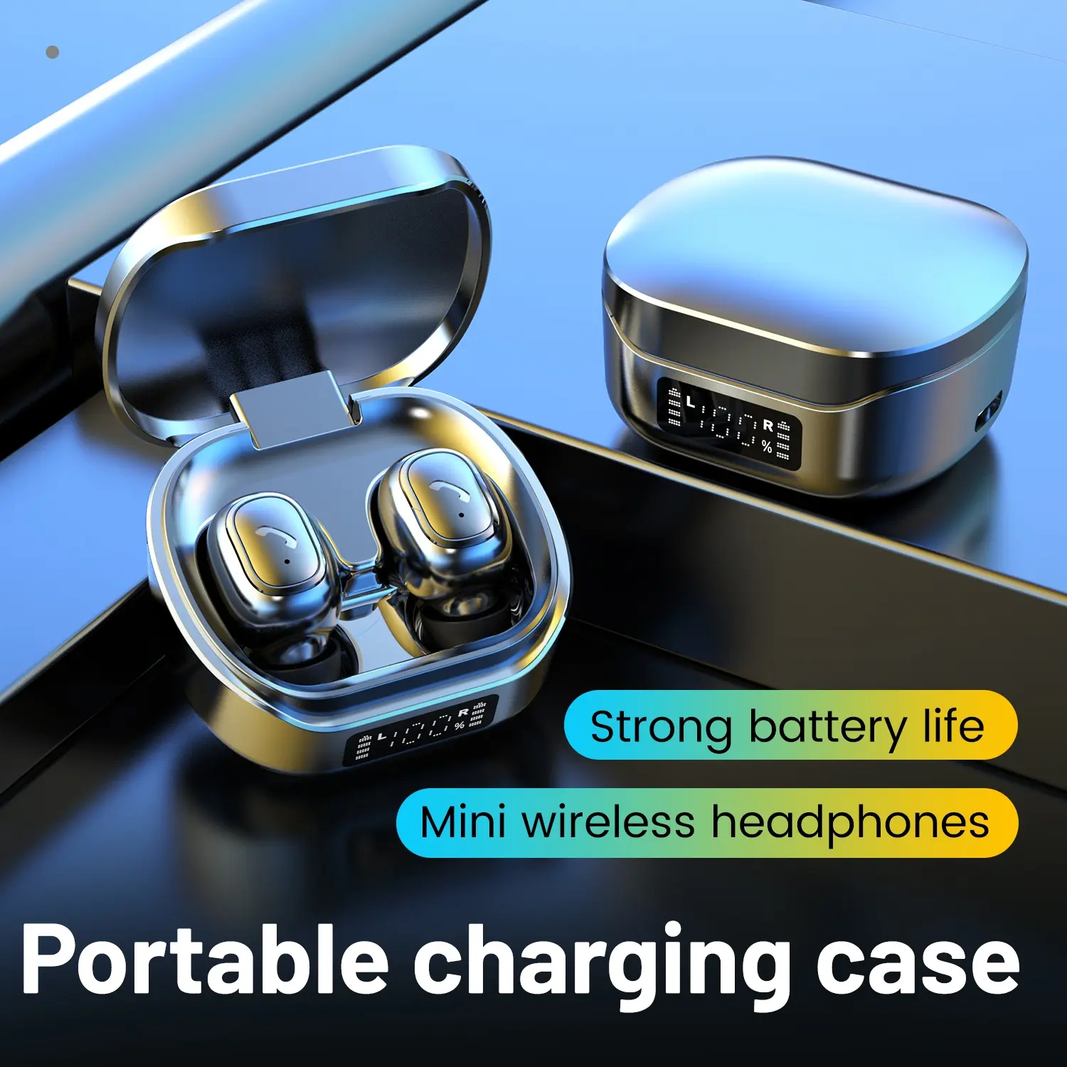 MSHUKCOE Electronic Wireless Earbud Headset, Bluetooth 6.0 Waterproof Headphones with LED Digital Display, 20H Playtime, 8mm Driver for Deep Bass & HD Sound, Lightweight Fit, Type-C Charging, Smart Touch Control, Stable Connection for iPhone & Android, In