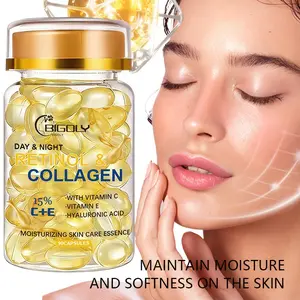 90 Capsules Vitamin C Facial Serum, Collagen Glow Shot, Unisex Firming Lifting Face Cream, Smooth Clean Skin, Non-Stretchy, for Men and Women