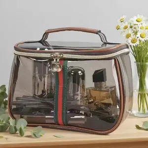 New Retro Vintage Vanity Bag, Clear Makeup Organizer with Handle, Large Capacity Water Resistant Cosmetic Toiletry Bag for Women, Travel Skincare Storage Case, Vintage Makeup Pouch