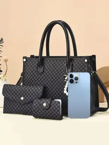 Women's Crocodile Embossed Tote Bag & Wristlet & Wallet, Fashionable Spacious Large Capacity Shoulder Bag Set for Work & Daily Used, Casual Trendy Versatile High-quality Daily Commuting Bag